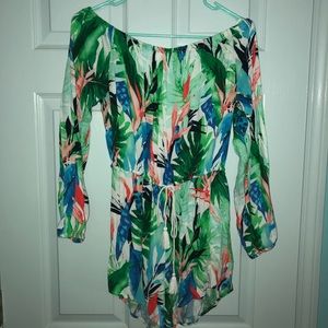 Off the shoulder tropical romper